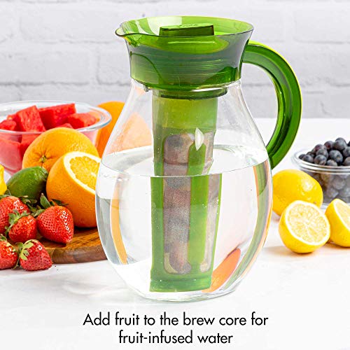 Primula The Big Iced Tea Maker and Infuser, Plastic Beverage Pitcher with Leak Proof, Airtight Lid, Fine Mesh Reusable Filter, Made without BPA, Dishwasher Safe, Green