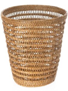 kouboo 1030059 la jolla rattan mesh round waste basket, 11" x 11" x 12", honey brown