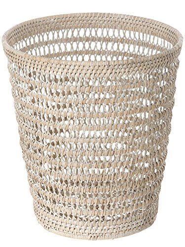 Kouboo La Jolla Rattan Mesh Round Waste Basket, White Wash (1030060)