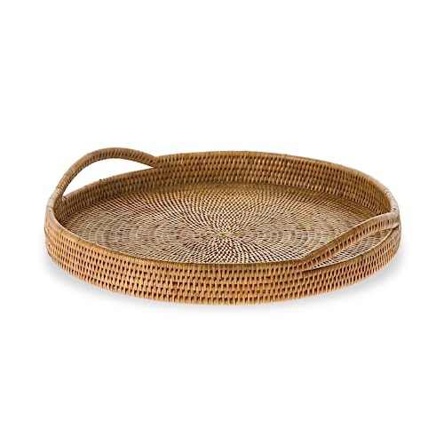 KOUBOO La Jolla Serving Tray, Brown Tray, Rattan Serving Tray, Serving Tray with Handles, Hosting Tray, Party Tray, Ottoman Tray, Tea, Living Room, Grill, Fruit, Display Tray, Servewear, Honey Brown