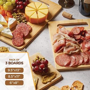 Bamboo Cutting Boards Set - 3-Piece Wooden Kitchen Chopping Board for Food Prep, Chopping, Carving Meat, Fruits Vegetables