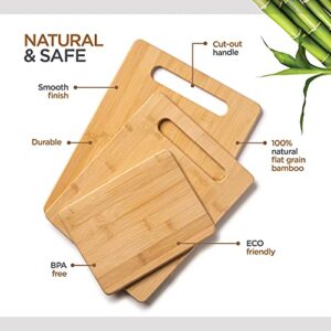 Bamboo Cutting Boards Set - 3-Piece Wooden Kitchen Chopping Board for Food Prep, Chopping, Carving Meat, Fruits Vegetables