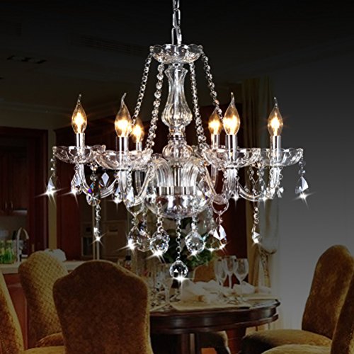 Classic Vintage Crystal Candle Chandeliers Lighting, 6 Lights Pendant Ceiling Fixture Lamp, Luxury Chandelier for Living Room Dining Room Bedroom Elegant Decoration D23.6 X L47.2 of CRYSTOP