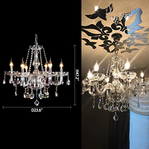 Classic Vintage Crystal Candle Chandeliers Lighting, 6 Lights Pendant Ceiling Fixture Lamp, Luxury Chandelier for Living Room Dining Room Bedroom Elegant Decoration D23.6 X L47.2 of CRYSTOP