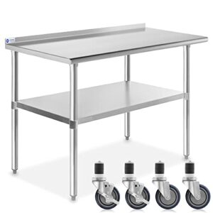 gridmann stainless steel table 48 in. x 24 in., nsf commercial kitchen prep & work table w/ backsplash and wheels