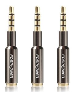 fospower (3 pack 3.5mm (1/8") male to female stereo audio headphone jack adapter [ultra-slim design | 4-conductor trrs | 24k gold plated connector] for phones, tablets, headphones & card readers