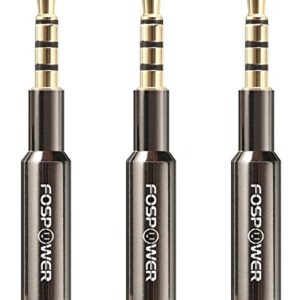 FosPower (3 Pack 3.5mm (1/8") Male to Female Stereo Audio Headphone Jack Adapter [Ultra-Slim Design | 4-Conductor TRRS | 24K Gold Plated Connector] for Phones, Tablets, Headphones & Card Readers