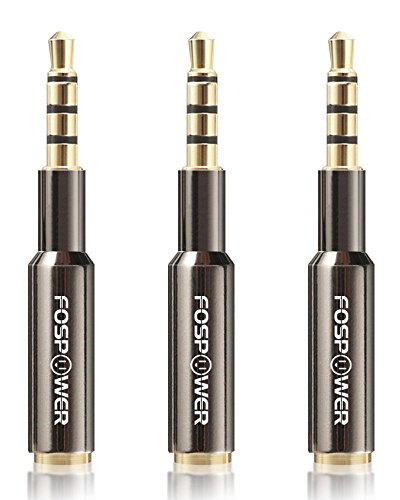 FosPower (3 Pack 3.5mm (1/8") Male to Female Stereo Audio Headphone Jack Adapter [Ultra-Slim Design | 4-Conductor TRRS | 24K Gold Plated Connector] for Phones, Tablets, Headphones & Card Readers