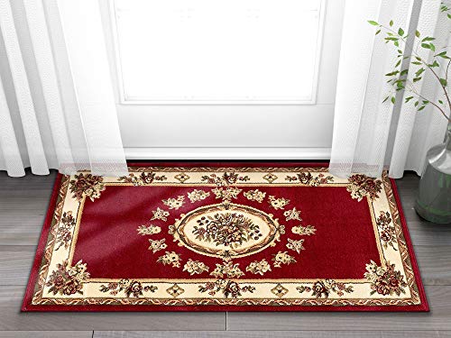 Well Woven Pastoral Medallion Red French (2'3" x 3'11") Area Rug European Floral Formal Traditional Area Rug Easy Clean Stain Fade Resistant Modern Classic Contemporary Thick Soft Plush Doormat