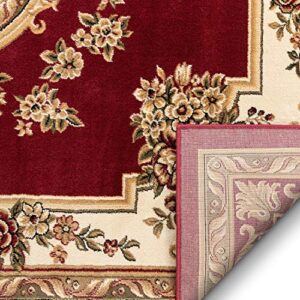 Well Woven Pastoral Medallion Red French (2'3" x 3'11") Area Rug European Floral Formal Traditional Area Rug Easy Clean Stain Fade Resistant Modern Classic Contemporary Thick Soft Plush Doormat