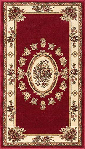 Well Woven Pastoral Medallion Red French (2'3" x 3'11") Area Rug European Floral Formal Traditional Area Rug Easy Clean Stain Fade Resistant Modern Classic Contemporary Thick Soft Plush Doormat