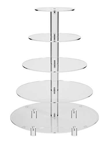 Jusalpha 5 Tier Round Acrylic Cupcake Stand-Cake Stand-Dessert Stand, Cupcake Tower 5RFs (5 Tier with Base)