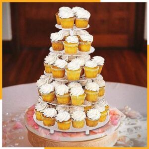 Jusalpha 5 Tier Round Acrylic Cupcake Stand-Cake Stand-Dessert Stand, Cupcake Tower 5RFs (5 Tier with Base)