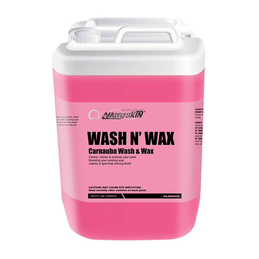 Nanoskin WASH N' WAX Wash & Wax with Carnauba 5 Gallons - Car Wash and Car Wax Cleans & Shines in One Step | Works with Foam Cannon, Foam Gun, Bucket Washes, Pressure Washer | Carnauba Wax Protection