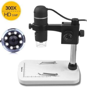 Koolertron 5MP 20-300X USB Digital Microscope Magnifier Video Camera, 8 LED Illumination with Intensity Control,Base Stand,Software for Windows, Mac, Vista