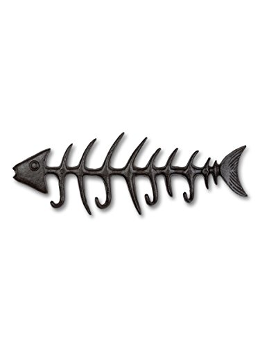 Abbott Collection Cast Iron Fishbone Quadruple Wall Hook, Brown (Large)