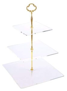 jusalpha 3 tier acrylic square cupcake stand, dessert display tower (gold version 2, 1) 3sg-v2
