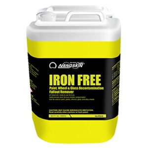 nanoskin iron free paint, wheel and glass decontamination fall out remover 5 gallons - removes iron particles in car paint, motorcycle, rv & boat | use before clay, wax or car wash for car detailing, yellow