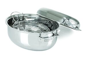viking culinary 3-ply stainless steel oval roasting pan, 8.5 quart, includes metal induction lid & rack, dishwasher, oven safe, works on all cooktops including induction