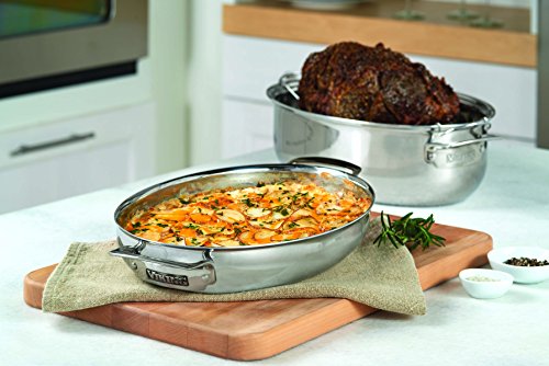 Viking Culinary 3-Ply Stainless Steel Oval Roasting Pan, 8.5 Quart, Includes Metal Induction Lid & Rack, Dishwasher, Oven Safe, Works on All Cooktops including Induction