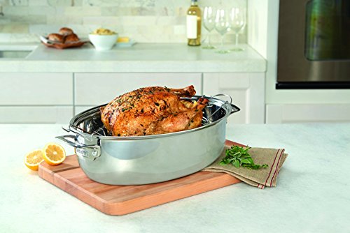 Viking Culinary 3-Ply Stainless Steel Oval Roasting Pan, 8.5 Quart, Includes Metal Induction Lid & Rack, Dishwasher, Oven Safe, Works on All Cooktops including Induction