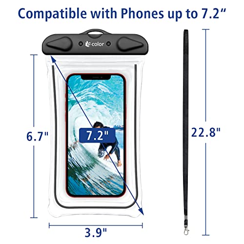 F-color Waterproof Phone Pouch - Waterproof Phone Case - Phone Water Protector Pouch for iPhone 14 13 12 Pro Samsung Galaxy up to 7.2", IPX8 Dry Bag for Underwater,Beach,Surfing,Snorkeling,Boating