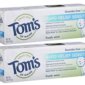 Tom's of Maine, Natural Rapid Relief Sensitive Toothpaste, Natural Toothpaste, Sensitive Toothpaste, Fresh Mint, 4 Ounce, (Pack of 2)