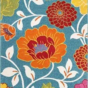 Well Woven Modern Rug Daisy Flowers Blue 3'3" x 5' Floral Accent Area Rug Entry Way Bright Kids Room Kitchen Bedroom Carpet Bathroom Soft Durable Area Rug