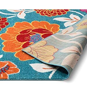 Well Woven Modern Rug Daisy Flowers Blue 3'3" x 5' Floral Accent Area Rug Entry Way Bright Kids Room Kitchen Bedroom Carpet Bathroom Soft Durable Area Rug