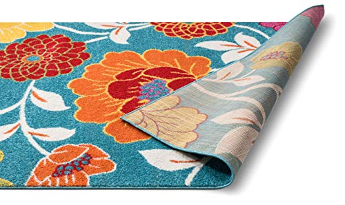 Well Woven Modern Rug Daisy Flowers Blue 3'3" x 5' Floral Accent Area Rug Entry Way Bright Kids Room Kitchen Bedroom Carpet Bathroom Soft Durable Area Rug