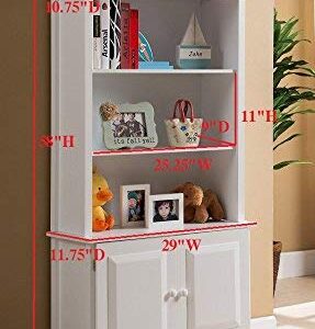 Kings Brand Furniture Wood Bookcase with Doors, White