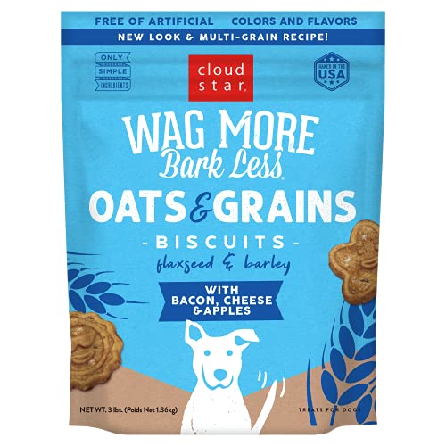 Cloud Star Wag More Bark Less Crunchy Dog Treats Baked in The USA, Oats & Grains, Bacon, Cheese & Apples 3 lbs. (Packaging May Vary)