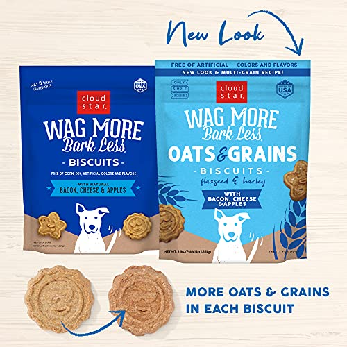 Cloud Star Wag More Bark Less Crunchy Dog Treats Baked in The USA, Oats & Grains, Bacon, Cheese & Apples 3 lbs. (Packaging May Vary)