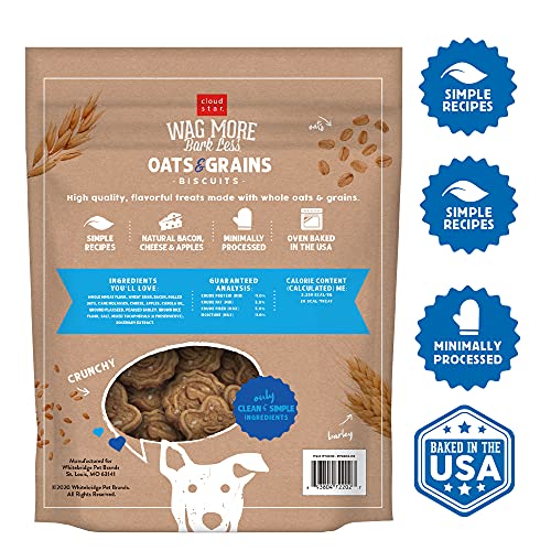 Cloud Star Wag More Bark Less Crunchy Dog Treats Baked in The USA, Oats & Grains, Bacon, Cheese & Apples 3 lbs. (Packaging May Vary)