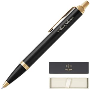dayspring pens parker pen | engraved/personalized parker im black lacquer and gold trim ballpoint gift pen. custom engraving shipped in one business day.