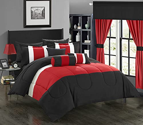 Chic Home 20 Mackenzie Complete Pieced Comforter Set, King, Red