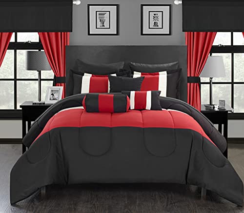 Chic Home 20 Mackenzie Complete Pieced Comforter Set, King, Red