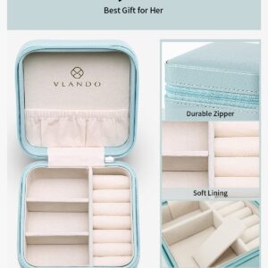 Vlando Small Travel Jewelry Box Organizer Display Storage Case for Rings Earrings Necklace (Blue)