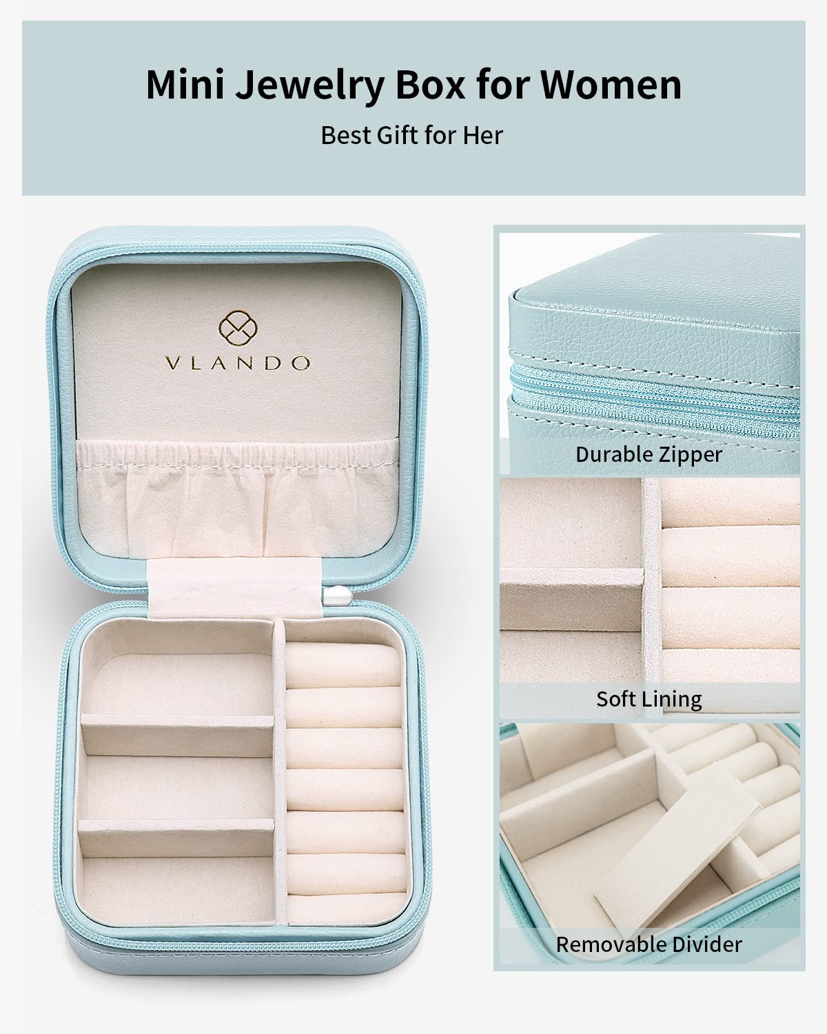 Vlando Small Travel Jewelry Box Organizer Display Storage Case for Rings Earrings Necklace (Blue)