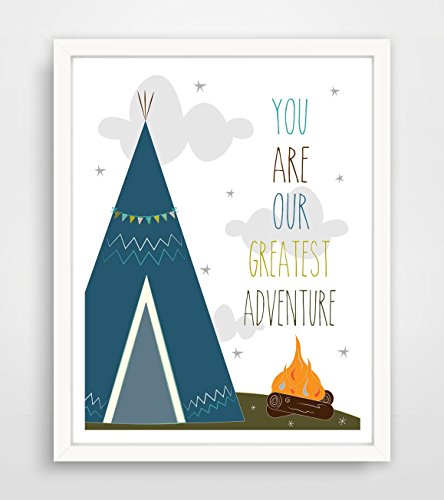 You Are Our Greatest Adventure - Blue TeePee and Campfire Print **Frame Not Included**