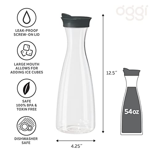 Oggi Carafe, 1.6-Liter, Clear, Black Lid