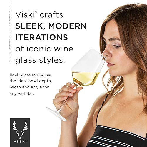 Viski Raye Angled Crystal Bordeaux Wine Glasses Set of 2 - Premium Crystal Clear Glass, Modern Stemmed, Flat Bottom Red Wine Gift Set - 16oz