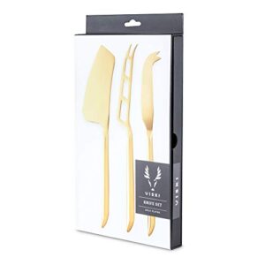 Viski Gold Cheese Knives, Set of 3 Cheese Knives, Stainless Steel with Gold Finish, Cheese Tools, Gold, Set of 3