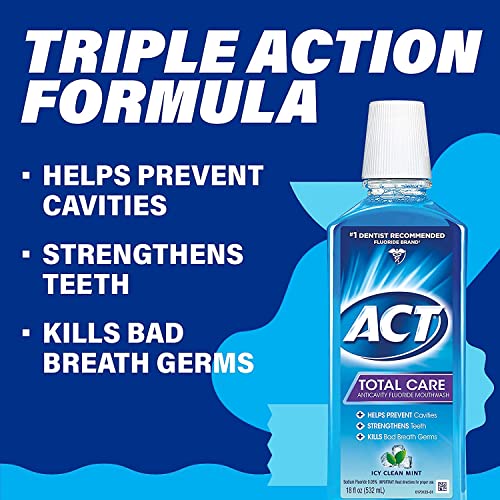 ACT Total Care Anticavity Fluoride Mouthwash Icy Clean Mint 18 oz (Pack of 2)