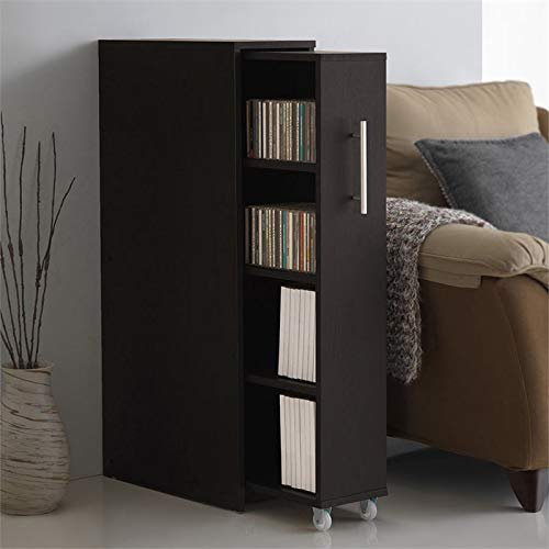 Baxton Studio Lindo Wood Bookcase with One Pulled Out Door Shelving Cabinet, Dark Brown