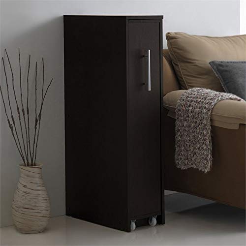 Baxton Studio Lindo Wood Bookcase with One Pulled Out Door Shelving Cabinet, Dark Brown