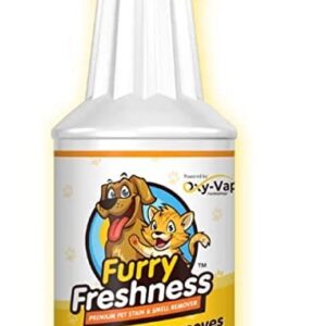 FurryFreshness Extra Strength Cat or Dog Pee Stain & Permanent Odor Remover + Smell Eliminator -Removes Stains From Pets & Kids Including Urine, Blood or Feces- Lift Carpet Stains- (32oz & UV Spotter)