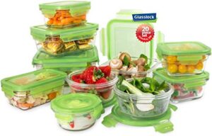 tempered glasslock storage containers 20pc set green lids microwave & oven safe airtight anti spill proof