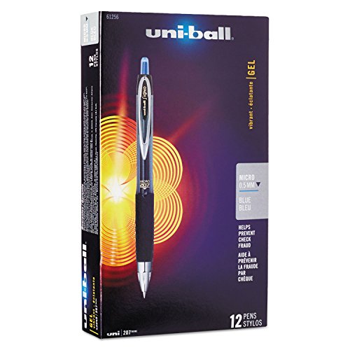 uni-ball 61256 Signo Gel 207 Roller Ball Retractable Gel Pen Blue Ink Micro Fine Dozen