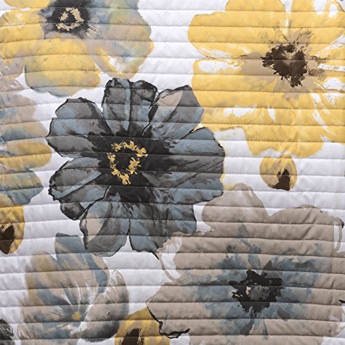 Lush Decor Leah 3 Piece Floral Reversible Quilt Set, Full/Queen, Yellow & Gray